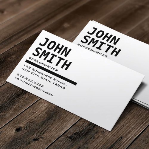 Screenwriter Black  White Minimalist Business Card