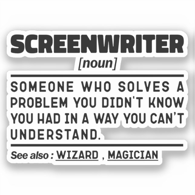 Screenwriter Noun Definition Screenwriting Funny Sticker (Front)