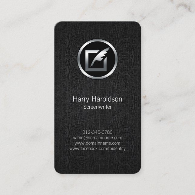 Screenwriter Quill Icon Black Grunge Business Card (Front)