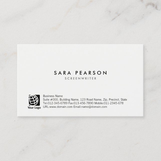Screenwriter Simple Minimal Business Card (Front)