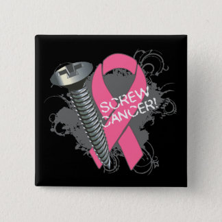 Screw Cancer - Grunge Breast Cancer Button