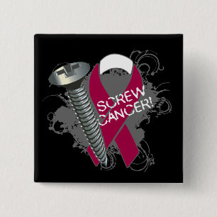 Screw Cancer - Grunge Head and Neck Cancer Pinback Button