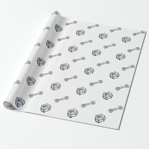 Screw nut hand drawn Mechanic Repair Servic Shop Wrapping Paper