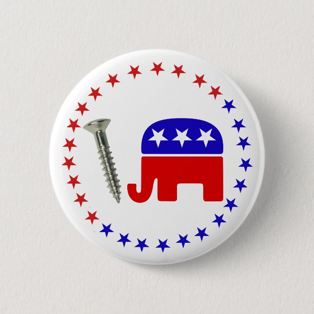 Screw Republicans Funny Political Rebus Pinback Button (Front)