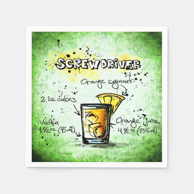 Screwdriver Drink Recipe Paper Napkins (Front)