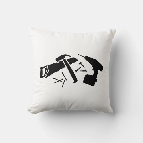 Screwdriver hammer nails saw throw pillow