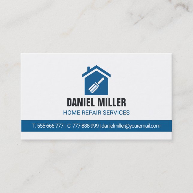 Screwdriver House Icon Home Repair Services Business Card (Front)