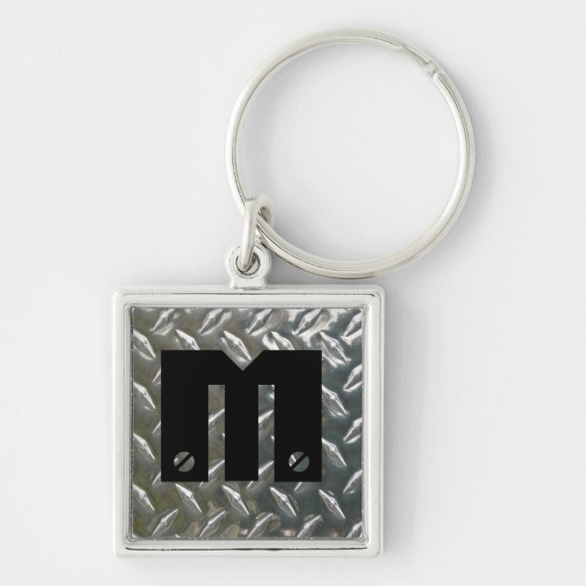 Screwed on Initial - Aluminum Checkerplate Keychain (Front)