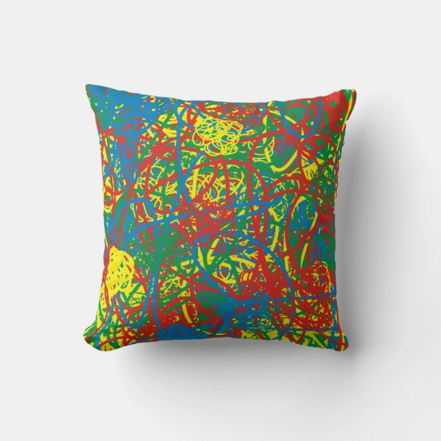 Scribble Art Messy Graffiti Green Blue Red Yellow Throw Pillow (Front)