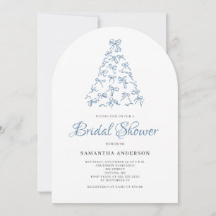 Scribble Blue Bow Christmas Tree Bridal Shower  Invitation