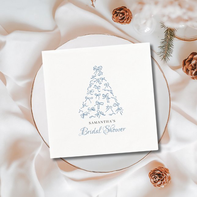 Scribble Blue Bow Christmas Tree Bridal Shower  Napkins (Creator Uploaded)
