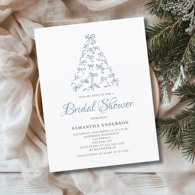 Scribble Bow Christmas Bridal Shower Invitation Postcard (Creator Uploaded)