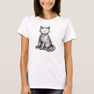 Scribble Cat Abstract Sketch Minimalist Cat Art T-Shirt