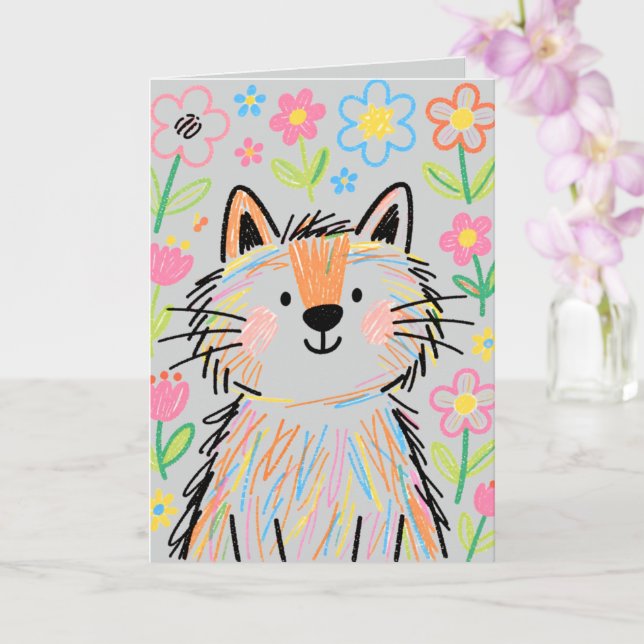  Scribble Cat Greetings Card Gray (Orchid)