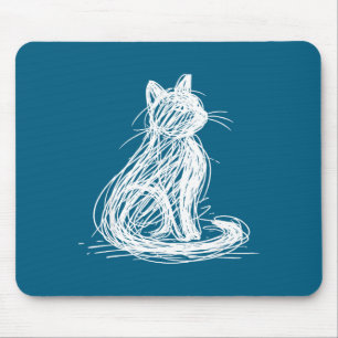 Scribble Cat Minimal Line Art Japanese  Mouse Pad
