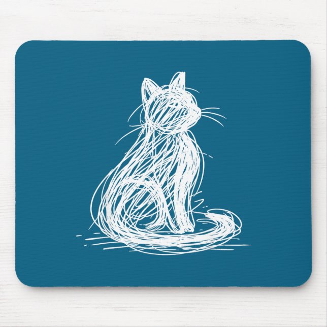 Scribble Cat Minimal Line Art Japanese  Mouse Pad (Front)