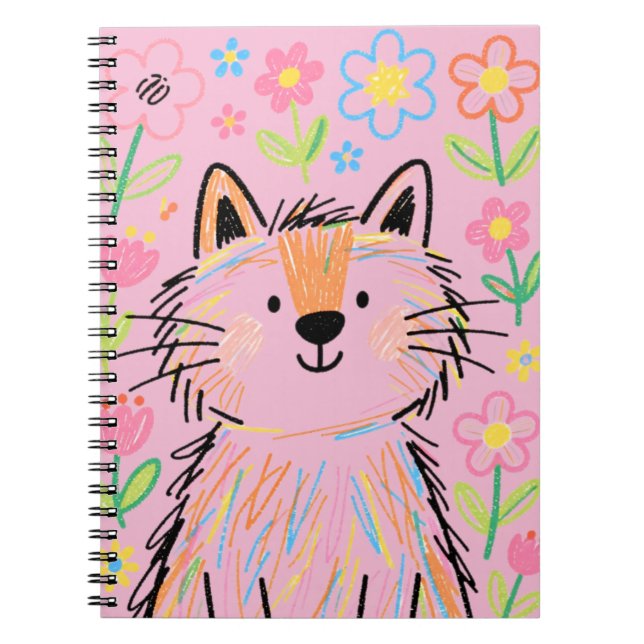  Scribble Cat Notebook Pink (Front)