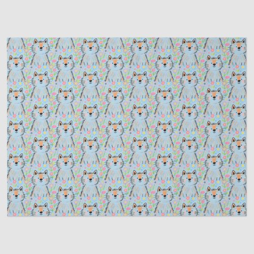 Scribble Cat Tissue Paper Blue