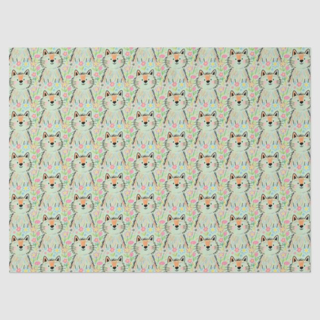 Scribble Cat Tissue Paper Green (Front)