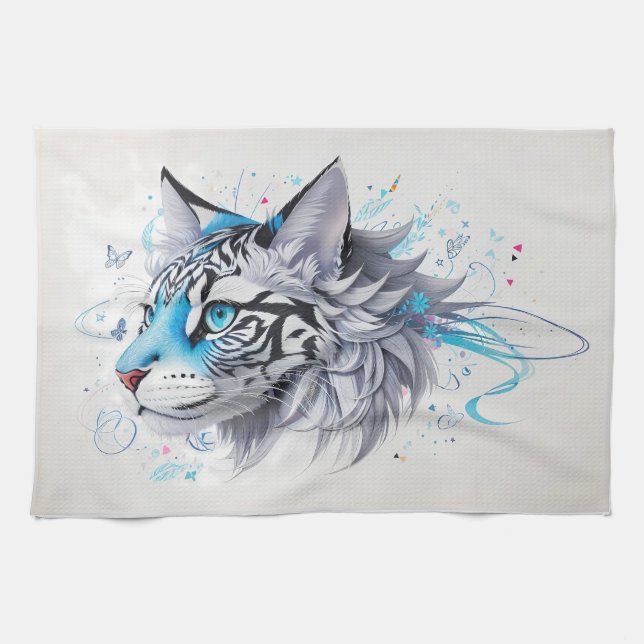 scribble design of a tiger kitchen towel (Horizontal)