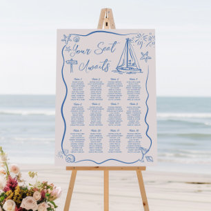 Scribble Doodles Beach Coastal Wedding Seating Foam Board
