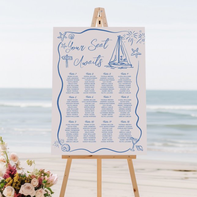 Scribble Doodles Beach Coastal Wedding Seating Foam Board (Creator Uploaded)
