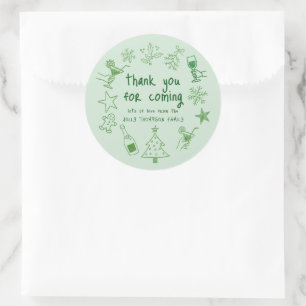 Scribble Doodles Glitter Green Thank You Classic Round Sticker