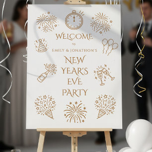 Scribble Doodles Gold Welcome to New Year Party Foam Board