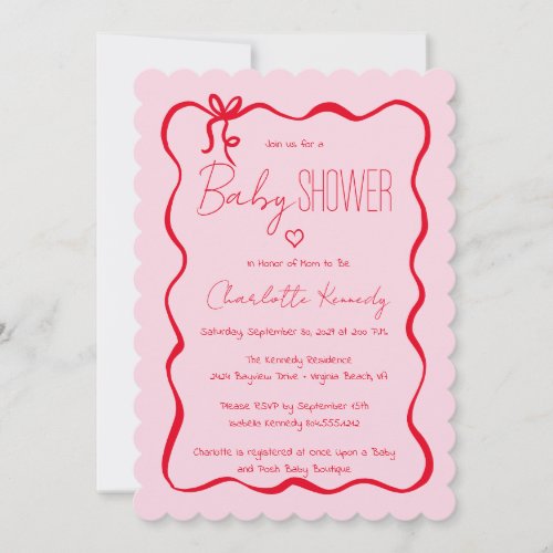 Scribble  Hand Drawn Doodle Bow Baby Shower Invitation