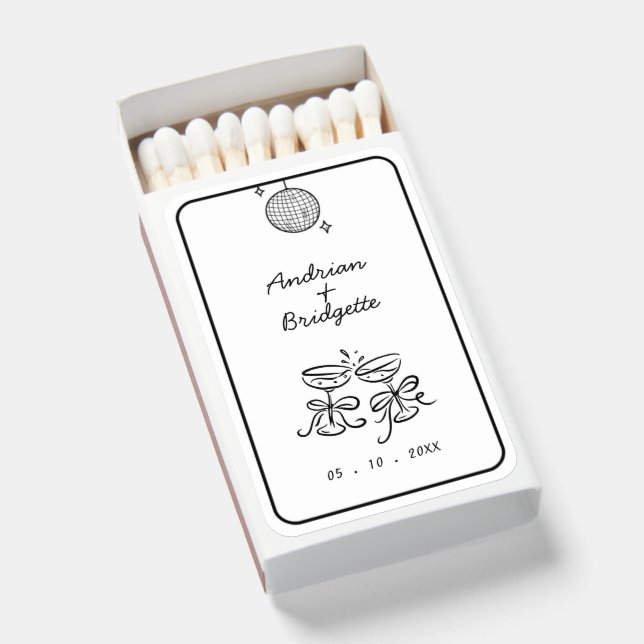 Scribble Hand Drawn Handwritten Wedding Matchboxes (Front Open)