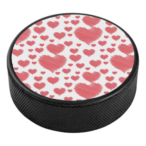 Scribble Hearts Hockey Puck