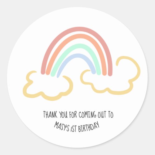 Scribble Rainbow and Cloud Birthday Thank You Classic Round Sticker