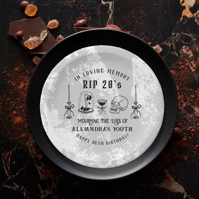 Scribble RIP 20s Death to My Youth 30th Birthday Paper Plates (Creator Uploaded)