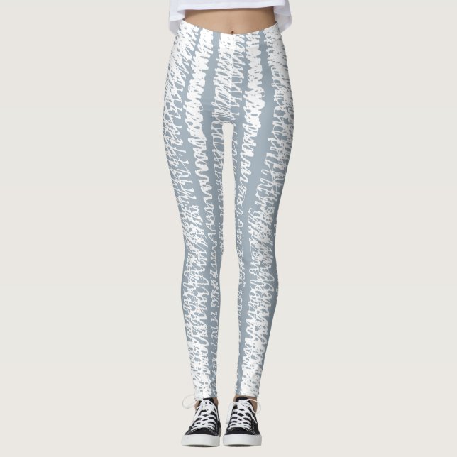 Scribble Seamless Abstract Pattern Grey Leggings (Front)