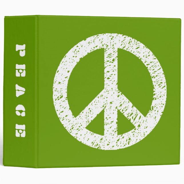 Scribble Stencilled Peace (2in) - White on Avocado 3 Ring Binder (Front/Spine)