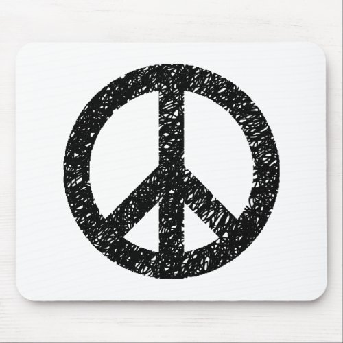 Scribble Stencilled Peace Symbol _ Black on White Mouse Pad