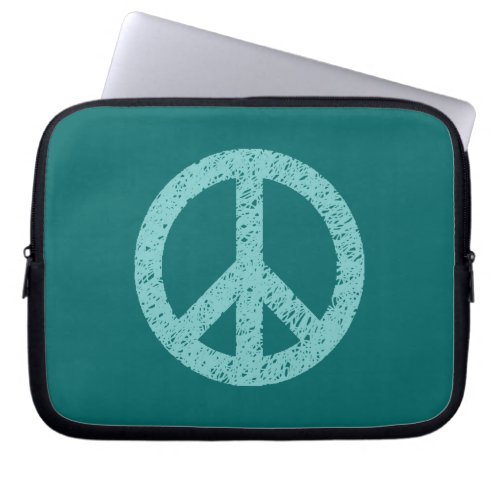 Scribble Stencilled Peace Symbol _ Lt Green on Tea Laptop Sleeve