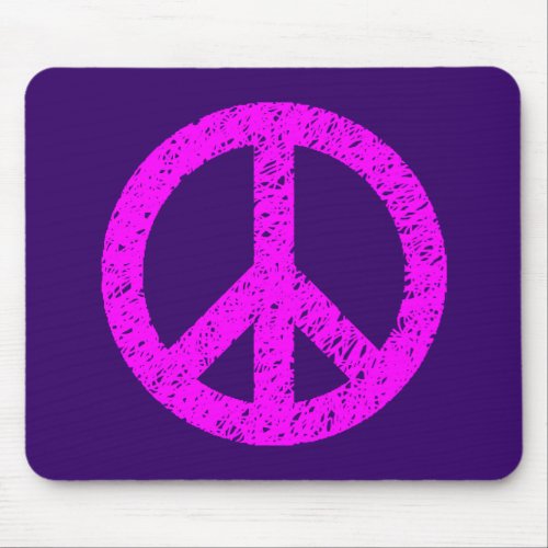 Scribble Stencilled Peace Symbol _ Magenta on Purp Mouse Pad