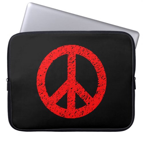 Scribble Stencilled Peace Symbol _ Red on Black Laptop Sleeve