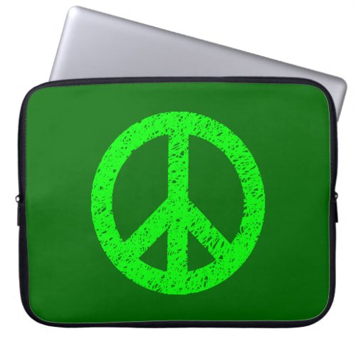 Scribble Stencilled Peace Symbol _ Shades of Green Laptop Sleeve