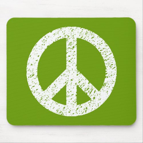 Scribble Stencilled Peace Symbol _ White on Avocad Mouse Pad