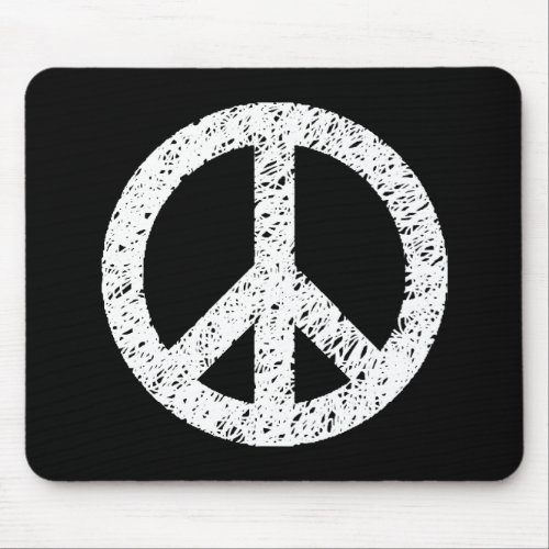 Scribble Stencilled Peace Symbol _ White on Black Mouse Pad