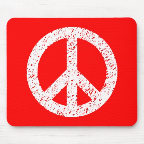 Scribble Stencilled Peace Symbol _ White on Red Mouse Pad