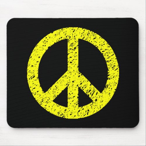 Scribble Stencilled Peace Symbol _ Yellow on Black Mouse Pad