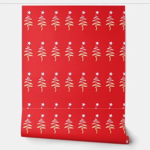 Scribble Tree + Star Christmas Holiday Red  Wallpaper