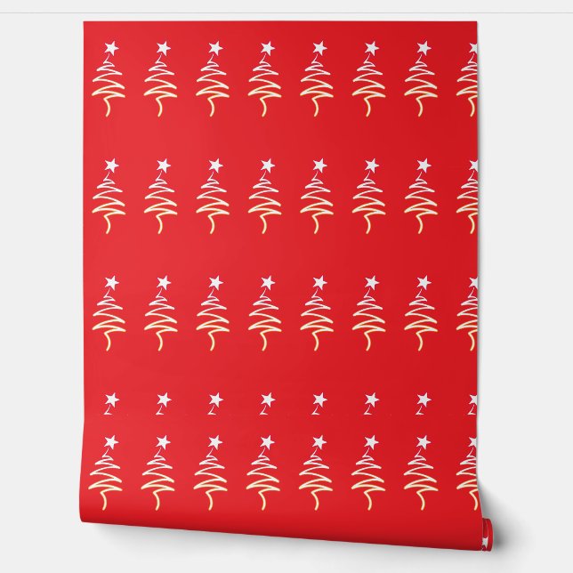 Scribble Tree + Star Christmas Holiday Red  Wallpaper (Unrolling)