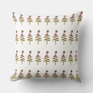 Scribble Tree + Star Christmas Holiday  Throw Pillow