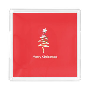 Scribble Tree + Star Christmas Med Red Acrylic Tray