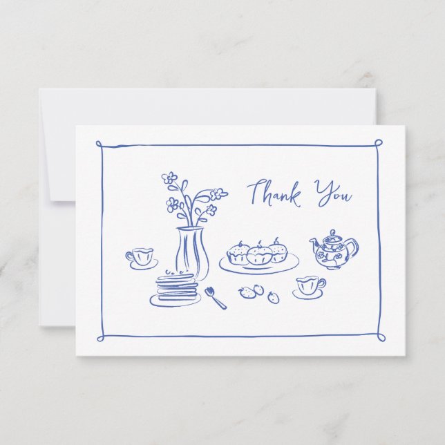 Scribble Whimsical Doodle Hand-Drawn Bridal Tea Thank You Card (Front)