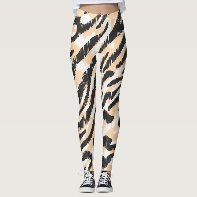 Scribble Zebra Leopard: Vintage Fur Leggings (Front)